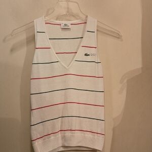 Lacoste White V-Neck Striped Tank